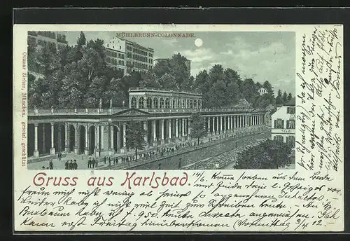 Mondschein-Lithographie Karlsbad, Mühlbrunn-Colonnade