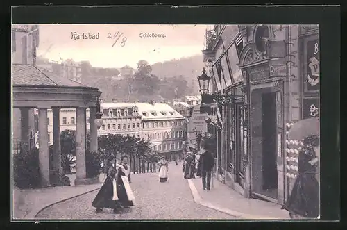 AK Karlsbad, Strassenpartie am Schlossberg