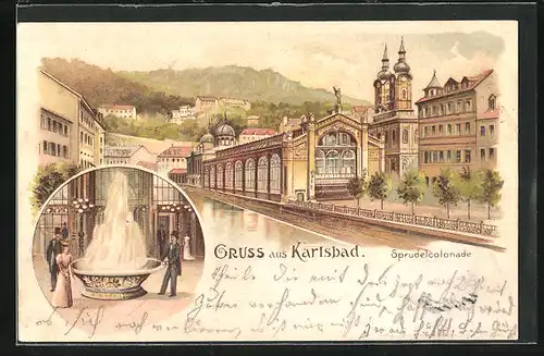 Lithographie Karlsbad, Sprudel-Colonade