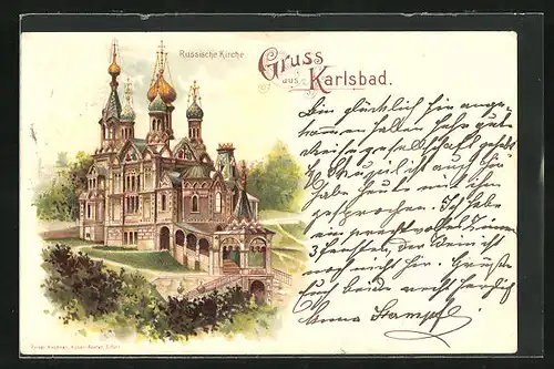 Lithographie Karlsbad, Russische Kirche