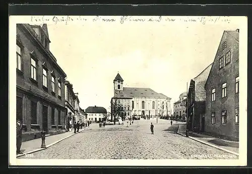 AK Chodau, Marktplatz mit Kirche