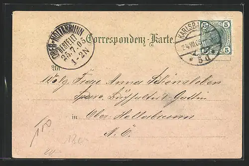 Lithographie Karlsbad, Hirschensprung, Totalansicht