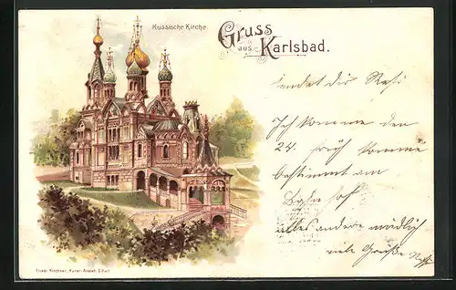 Lithographie Karlsbad, Russische Kirche