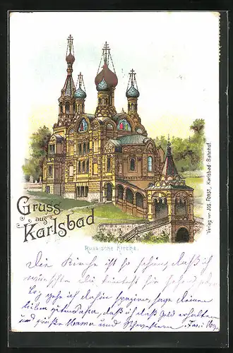 Lithographie Karlsbad, Russische Kirche