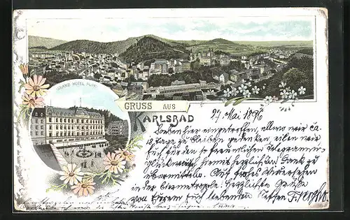 Lithographie Karlsbad, Grand Hotel Pupp, Totalansicht