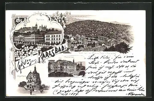 Lithographie Karlsbad, Jägerhaus, Kaiserbad, Kurhaus