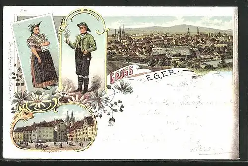 Lithographie Eger, Celkovy pohled, Namesti