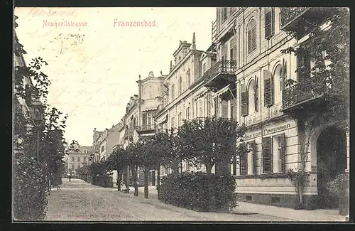 AK Franzensbad, Neuquellstrasse am Hotel Prinz von Preussen