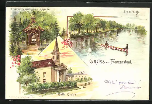 Lithographie Franzensbad, Kapelle in Loimanns Anlagen, Kath. Kirche