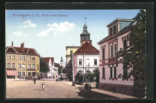 AK Kirchheim u. T., Partie beim Postamt mit Restaurant & Café