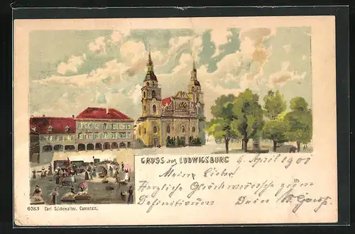 Lithographie Ludwigsburg, Ortspartie