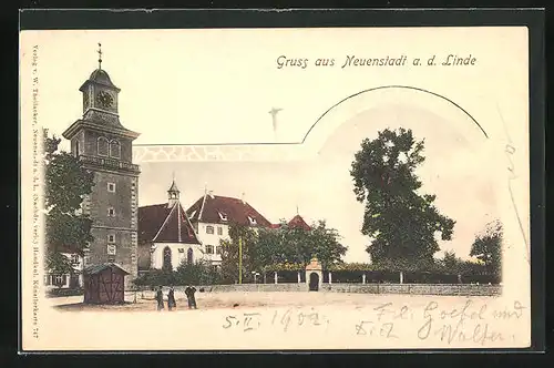 AK Neuenstadt a. d. Linde, Kirchturm mit Turmuhr