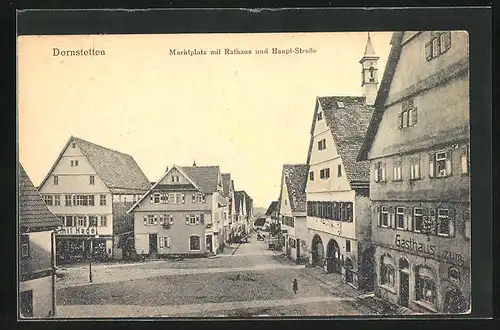 AK Dornstetten, Marktplatz mit Rathaus und Gasthaus an der Haupt-Strasse