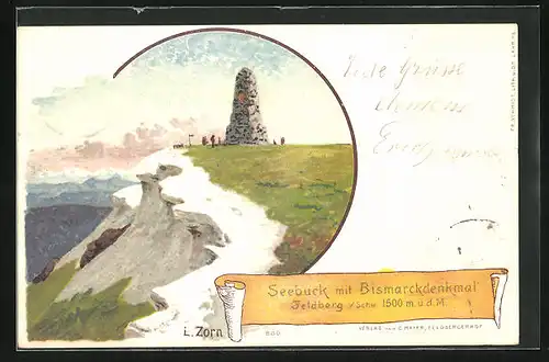 Künstler-AK Ludwig Zorn: Feldberg i. Schw., Seebuck mit Bismarckdenkmal