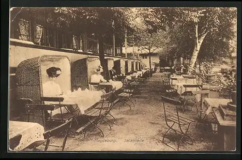 AK Magdeburg, Cafe Salzquelle mit Gästen