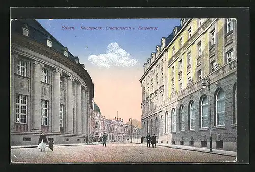 AK Essen, Reichsbank, Kreditanstalt und Hotel Kaiserhof