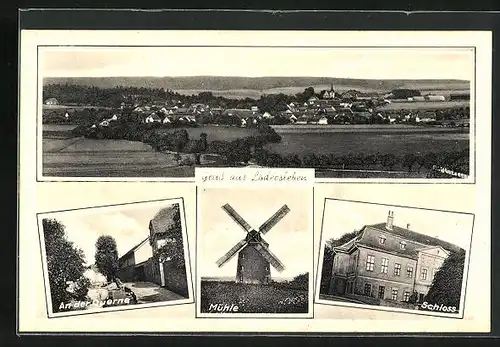 AK Lodersleben, Schloss, An der Querne, Windmühle
