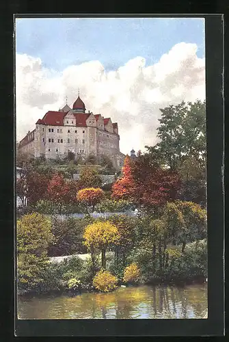 Künstler-AK Photochromie Nr.: Zschopau, Uferansicht mit Schloss