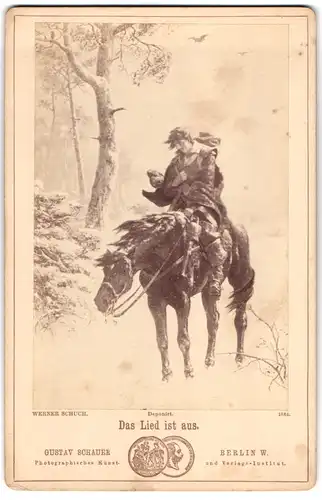 Fotografie Gustav Schauer, Berlin, Gemälde: Das Lied ist aus, nach Werner Schuch, Soldat auf seinem Pferd im Winter