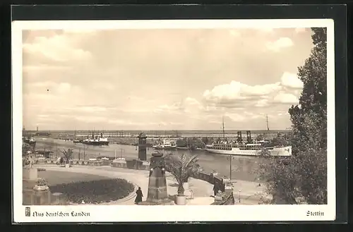 AK Stettin, Blick von der Hakenterrasse auf die Oder