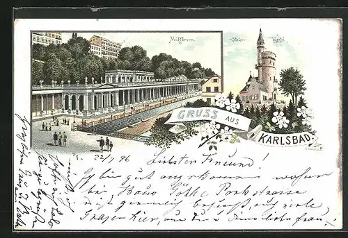 Lithographie Karlsbad, Mühlbrunn, Stefani-Warte