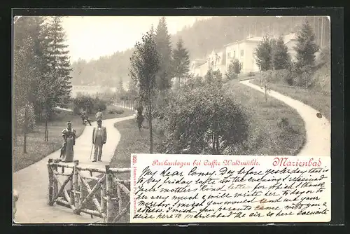 AK Marienbad, Parkanlagen beim Café Waldmühle