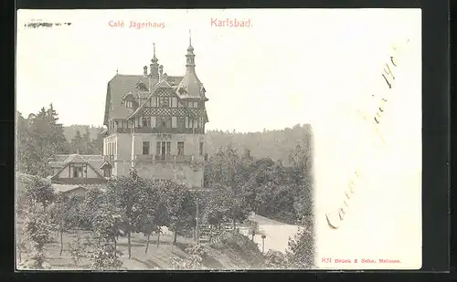 AK Karlsbad, Blick auf das Cafe Jägerhaus