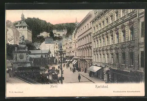 AK Karlsbad, Blick auf den Markt