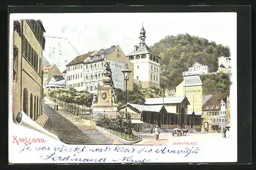 AK Karlsbad, Blick auf den Marktplatz