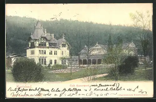 AK Karlsbad, Blick auf das Cafe Kaiserpark