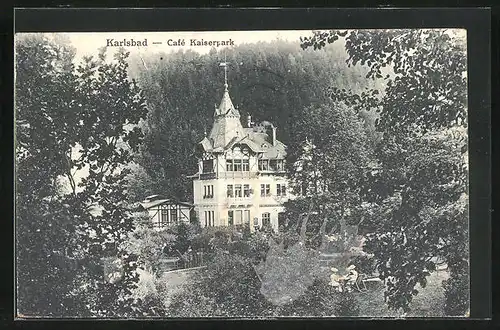 AK Karlsbad, Blick auf das Cafe Kaiserpark