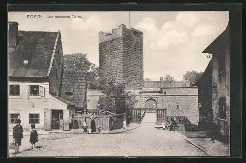 AK Eger, Strassenpartie am Schwarzen Turm