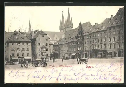 AK Eger, Pferdewagen auf dem unteren Marktplatz