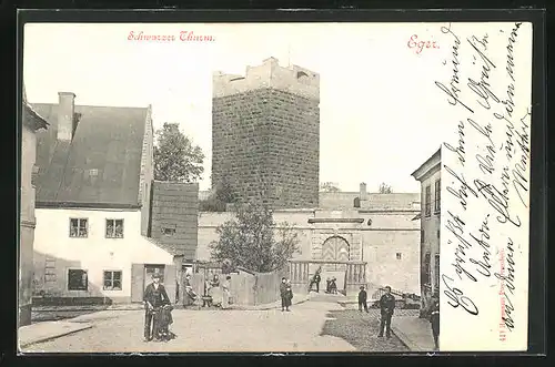 AK Eger, Strassenpartie am Schwarzen Turm