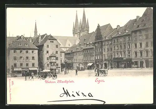 AK Eger, Unterer Marktplatz mit Blick auf Kirche
