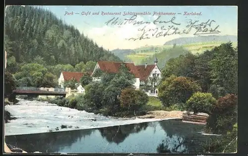 AK Karlsbad, Park-Cafe und Restaurant Schützenmühle Pirkhammer