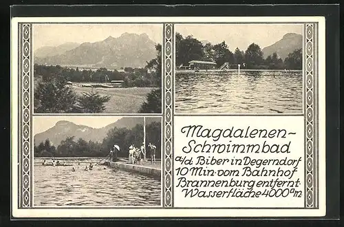 AK Degerndorf, Magdalenen-Schwimmbad mit Badegästen