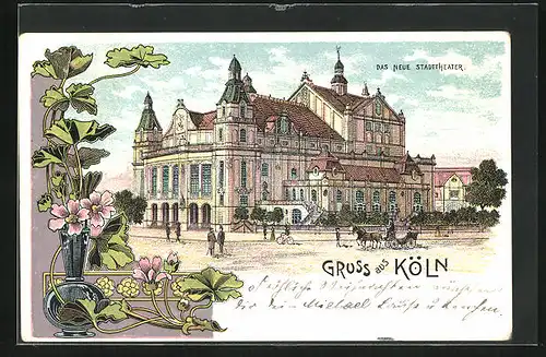 Lithographie Köln-Neustadt, Blick auf das neue Stadttheater