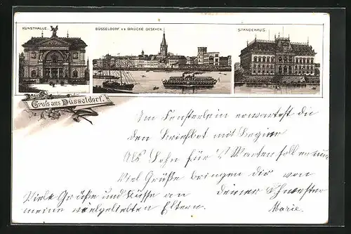 Lithographie Düsseldorf, Kunsthalle, Ortsansicht, Ständehaus