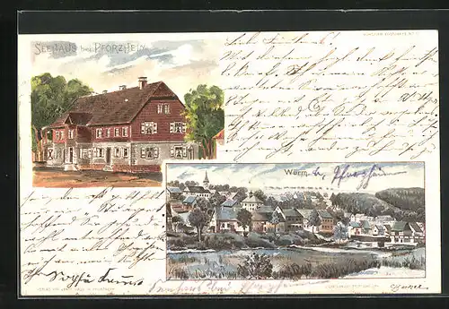 Lithographie Pforzheim, Restaurant Seehaus, Würm