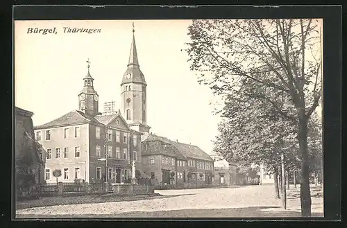 AK Bürgel /Thüringen, Marktplatz mit Kirche und Brunnen