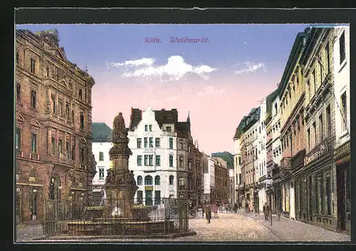 AK Köln, Waidmarkt mit Geschäften und Brunnen