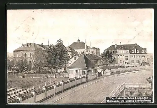 AK Göppingen, Bezirkskrankeknhaus, Rückansicht und Eingang Eberhardstrasse