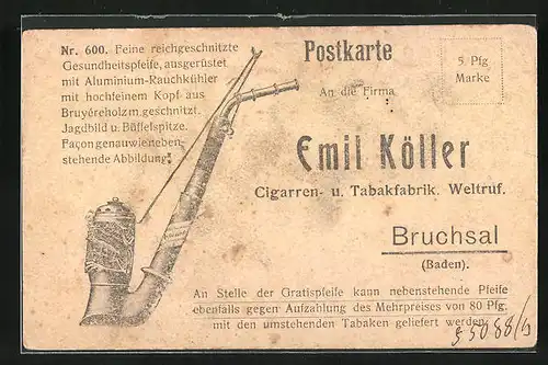 AK Bruchsal /Baden, Emil Köller Cigarren- u. Tabakfabrik