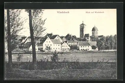 AK Windsbach, Panorama mit Turm