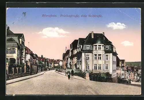 AK Pforzheim, Friedenstrasse Ecke Rodstrasse