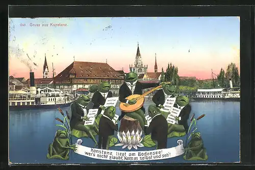 AK Konstanz, Musizierende Frösche, Dampfer König Wilhelm & Franz Josef