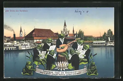 AK Konstanz, Musizierende Frösche, Dampfer König Wilhelm & Franz Josef