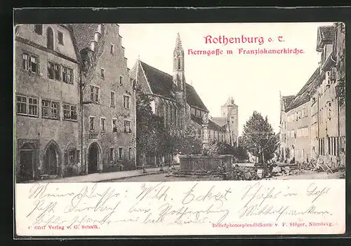 Relief-AK Rothenburg o. T., Herrngasse mit Franziskanerkirche