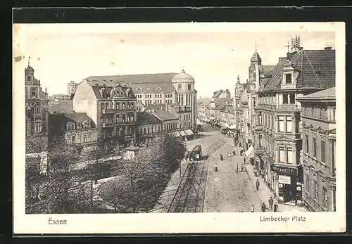 AK Essen, Limbecker Platz mit Strassenbahn